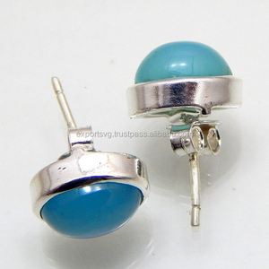 Pendientes colgantes de plata de ley 925 para mujer, fuente confiable, suministro a granel con piedras preciosas de Calcedonia Natural - Product Image 2