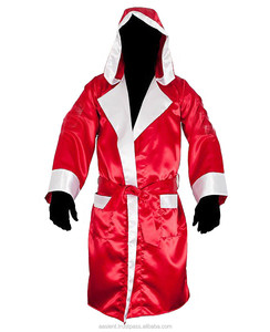 Bata de boxeo roja con forro de plata y capucha, ropa de boxeo de satén hecha a medida - Product Image 1