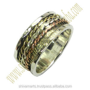 925 Sterling <b>Silver</b> Three-Tone <b>Spinner</b> <b>Ring</b> Vintage Wedding Engagement Gift Jewelry for Unisex - Product Image 3