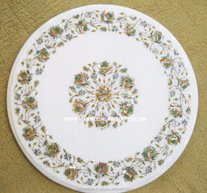 Plateau de table basse en marbre blanc incrusté - Product Image 1