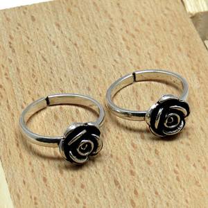 Atractiva forma de flor oxidado plata esterlina 925 del dedo del pie de plata anillos hechos a mano - Product Image 6