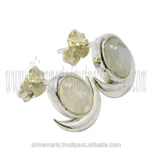 ต่างหูหมุดเงินสเตอริงทำด้วยมือ925ทรงกลมรูปพระจันทร์ทรงหยดน้ำฝังหนามเตยเครื่องประดับแฟชั่นชุบโรเดียม - Product Image 2