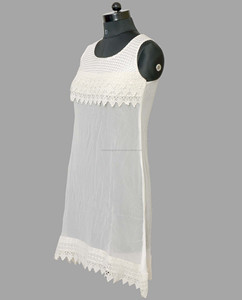 Girls Casual Dresses Sexy Short Top with White Embroidery Viscous <strong>Fabric</strong> and <strong>Chiffon</strong> for Regular <strong>Formal</strong> Wear - Product Image 2