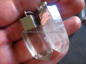 Colgante de Cuarzo Natural Curativo en Bruto con Baño de Oro y Rodio sobre Plata de Ley, Clásico para Fiestas - Product Image 5