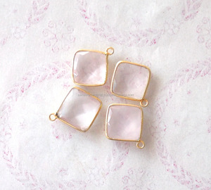 925 Sterling <b>Silver</b> Gemstone Bezel Connectors Pink Quartz <b>Birthstone</b> for Jewelry Making Gold Plated Brass Findings - Product Image 5