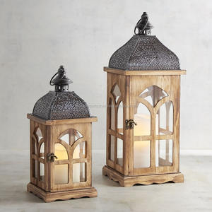 Linterna de Huracán de Madera |   Farol de Madera con Tapa de Metal - Product Image 1