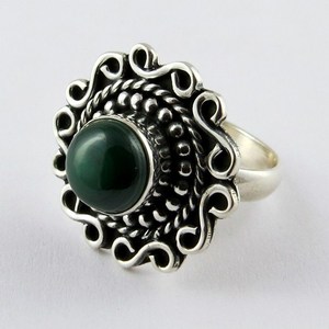 Anillo de Plata de Ley 925 con Malaquita Verde Empress Garden, Talla 6.0 US, Gema Natural, Estilo Moderno, Anillos de Tercera Generación - Product Image 3