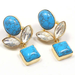 Pendientes Largos de Turquesa Azul, Elegantes y Modernos, para Boda o Compromiso, Chapados en Oro de 18K - Product Image 1