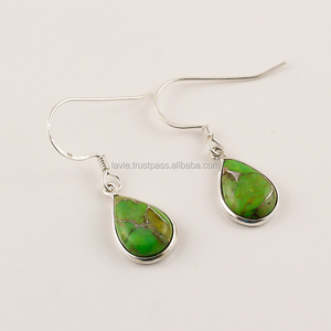 ต่างหูทองแดงเทอร์ควอยซ์สีเขียว เครื่องประดับแฮนด์เมด ขายส่ง ผู้ผลิตเครื่องประดับเงินแท้ 925 - Product Image 4