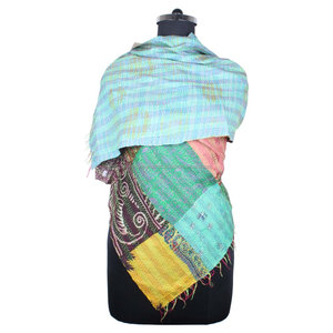 Kantha-Écharpe de Travail en Soie Fait Main, Style Vintage SC1416, Design Tendance pour Filles, Hijab Étole, Kantha - Product Image 1