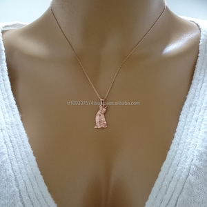 Collar con colgante de gato de oro amarillo sólido de 14K para boda, fiesta, aniversario, compromiso o regalo - Product Image 4