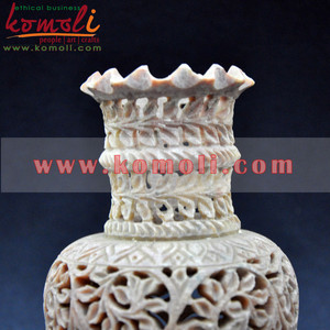 Vases à fleurs en pierre de savon sculptés à la main avec motif d'éléphant, 8 pouces - Product Image 2