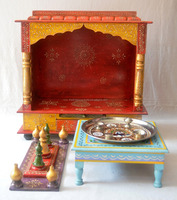 Temple en bois magnifiquement peint à la main avec 1 tiroir Temple en bois fait à la main pour la maison traditionnelle Pooja Mandir autel indien