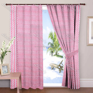 Indian Block Printed 100% Cotton <b>Blackout</b> Pink 2-Piece <b>Door</b> & Window Curtains Valances - Product Image 1