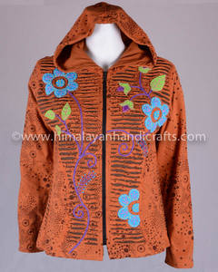 Papaya-sudaderas con capucha bohemias bordadas, con cremallera, naranja, Floral, CSWJ 417A - Product Image 2