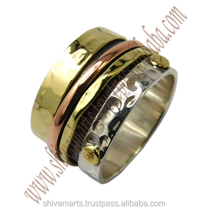 Fabuleux trois tons 925 bague en argent Sterling Spinner éternité Vermeil belle mode bijoux en argent cadeau pour elle - Product Image 2