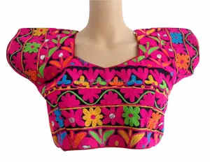 Indiana artesanal bordado kutch bordados blusa readymade blusas 2016-Atacado-algodão bordado blusas