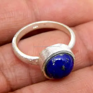 Perhiasan batu permata Lapis Lazuli alami, cincin perak 925 Sterling, perhiasan buatan tangan halus, perhiasan pernikahan, Perhiasan India