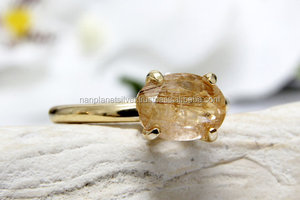 Anillo de piedras preciosas de rutilo de oro ovalado para mujer con Juego de puntas para boda, compromiso, regalo, fiesta o aniversario - Product Image 2