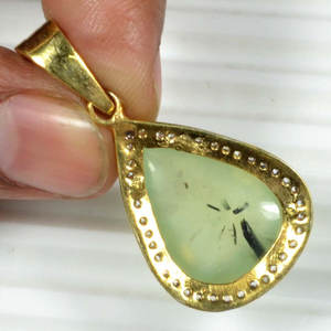 Pendentif en argent sterling massif 925 fait à la main avec diamant CZ serti de pierres précieuses Prynite plaqué or pendentif à breloque fine - Product Image 3