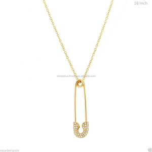 Sólido 18K oro amarillo genuino 0,09 Ct diamante seguridad Pin colgante collar minimalista joyería fabricante - Product Image 5
