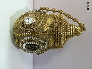 H4147 Vivid Embrayage de soirée en métal fait à la main pour dames Or Argent Pierre Perlée Bourse Fête Capacité 1-1.9L - Product Image 2