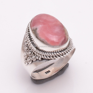 Rhodochrosite naturelle 925 bagues en argent Sterling bijoux indiens fins en vrac en gros pour les mariages - Product Image 1