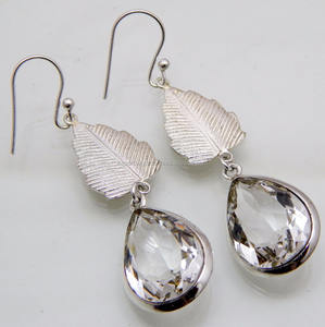 Pendientes colgantes de plata de ley 925 de estilo clásico con piedras preciosas de cuarzo de cristal regalos de fiesta de boda perfectos para mujeres - Product Image 1