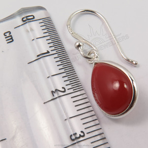 Cabochon Daily Wear Pure 925 Sólido Sterling Sliver Hook Pendiente Natural Red Cornalina Pera Piedra preciosa Pendientes de moda - Product Image 3