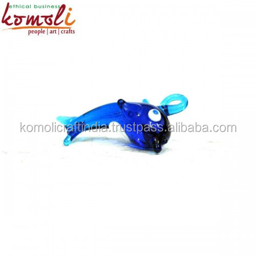 Pendentif Dauphin Bleu Et Blanc En Verre Style Murano - Neuf Avec Boîte Cadeau