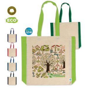 Bolso Tote estampado a todo color con detalles laterales-Hecho de 6 oz. Algodón básico, mide 16 "H X 15" W X 3 "D y viene con su logotipo. - Product Image 1