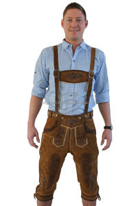 Pantalones Cortos Bávaros Tradicionales Alemanes para Hombre Beerfest, Lederhosen, Cortos hasta la Rodilla, Resistentes al Viento, de Gamuza Bicolor, Cuero de Cabra Dulce de 1.2mm - Product Image 5