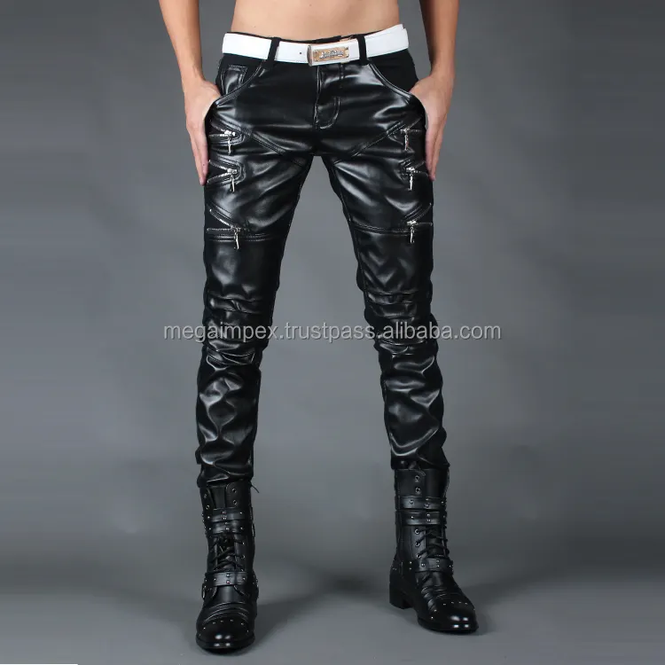 Herren schwarze Lederhose/Herren Leder jeans/Seitens pitze Lederhose