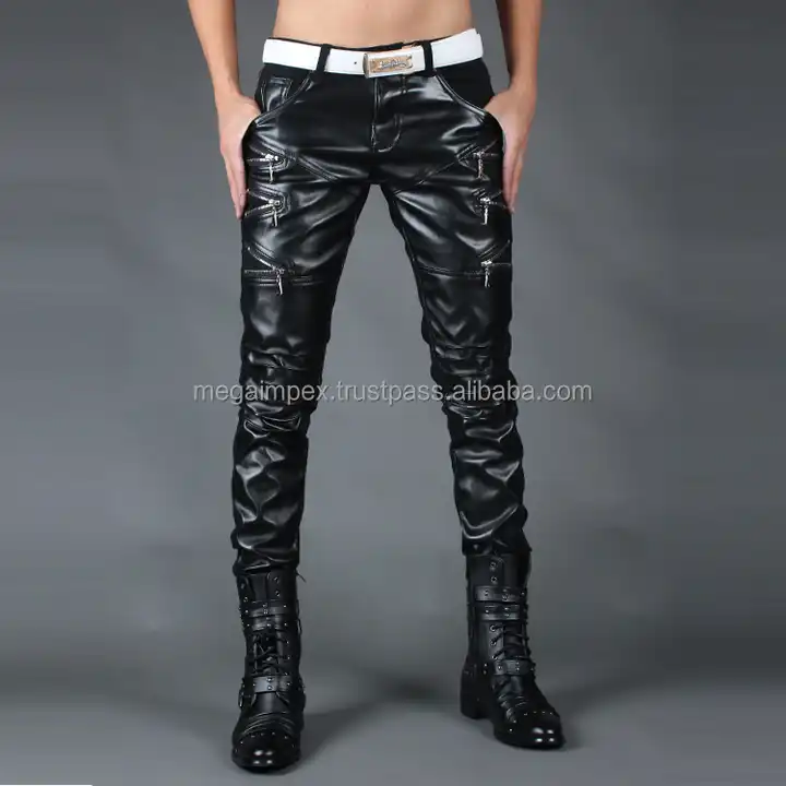 Idopy New Mens Skinny Faux Leather Pants Lace Up Motorcycle Black Slim Fit  Biker Leather Pants Gothic Trousers For Men - AliExpress
