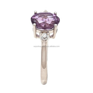 Anillo de compromiso y boda de plata de ley 925 con baño de rodio, estilo bohemio, con amatista, cuarzo y circonita, engaste de puntas, venta al por mayor - Product Image 2