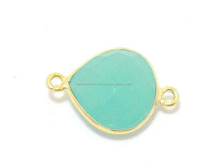 Conector de bisel de Calcedonia peruana facetada de 14mm hecho a mano, componentes de joyería chapados en oro, pendientes, collares - Product Image 4