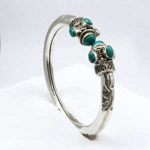 Brazalete de Plata de Ley 925 con Turquesa de Forma Redonda, Diseño Bohemio, Hecho a Mano, Joyería Unisex para Mujer - Product Image 6
