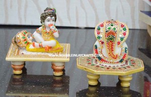 Luxurious Natural Marble <b>Painted</b> Ganesh Chowki - Product Image 4