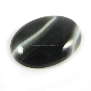 Onyx à bandes noires naturelles 23*31mm Cabochon ovale 2.98 Gms cristal émeraude bijoux de pierres précieuses rondes/argent/goutte pierres précieuses en vrac - Product Image 1