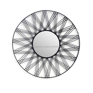 Espejo de pared con recubrimiento de polvo negro de hierro y vidrio de forma redonda de gran tamaño Espejo de pared de metal decorativo en forma de sol - Product Image 1