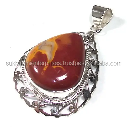 Pendant natural red mookaite jasper genuine sterling silver handmade elegant gemstone pendant