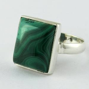 Anillos cuadrados de Plata de Ley 925, Gema Natural, malaquita verde, Plata fresca en línea - Product Image 3