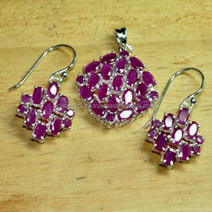 Conjunto De collar y pendientes De Plata De ley 925 con gema De Rubí, conjunto De collar, joyería, SJS27, venta al por mayor, Casa De Plata - Product Image 1