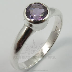 Toutes les tailles disponibles, argent sterling massif 925 pur, véritable améthyste violette facettée, sertie de pierres précieuses, bague fine - Product Image 2