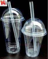 Gobelets à café en plastique transparent de haute qualité à paroi simple en PET 8oz 12oz 16oz avec couvercle