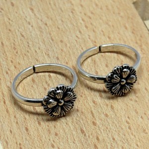 Fine Work Flower Oxidized Plain <b>Silver</b> 925 Sterling <b>Silver</b> <b>Toe</b> <b>Rings</b> Handmade - Product Image 6