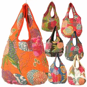 Hint el yapımı yeni Kantha Matka çiçek baskılı Tote çanta uzun Sling boho çingene çanta çanta nakış peşinde etnik toptan