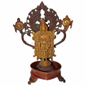 Balaji Glorieus Standbeeld Met Sankh En Chakra Metaal Decoratief Koperen Religieuze Figuur Indian Metalware Handgemaakt Handwerk