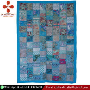 Edredón de ropa de cama de retazos Vintage de color turquesa de algodón puro al por mayor de India - Product Image 1