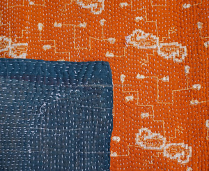 Vintage Cotton Quilt Twin Size Sari Kantha Throw - Product Image 2